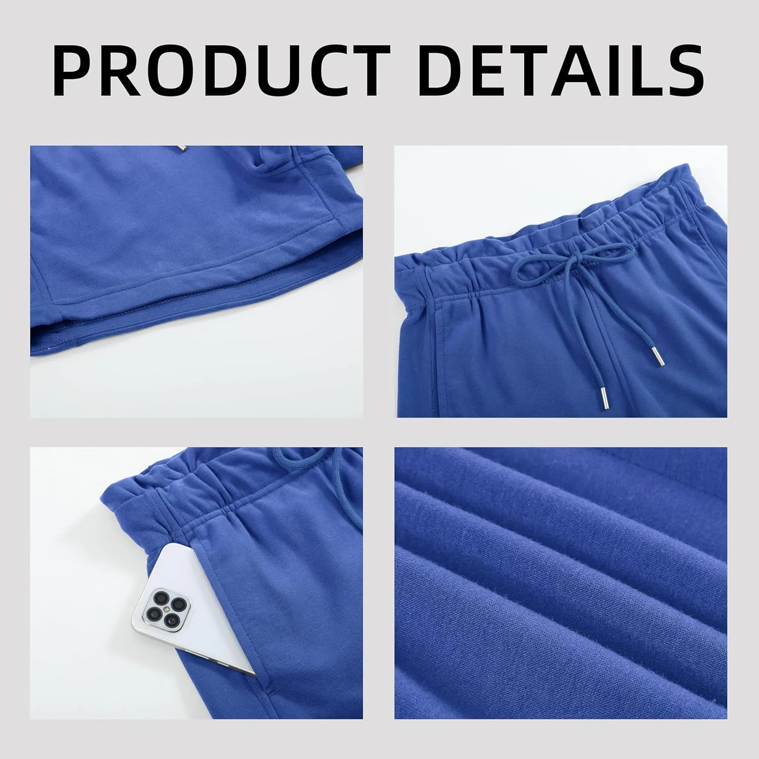 Women's Sweat Shorts Cotton French Terry Drawstring Summer Workout Casual Lounge Shorts with Pockets