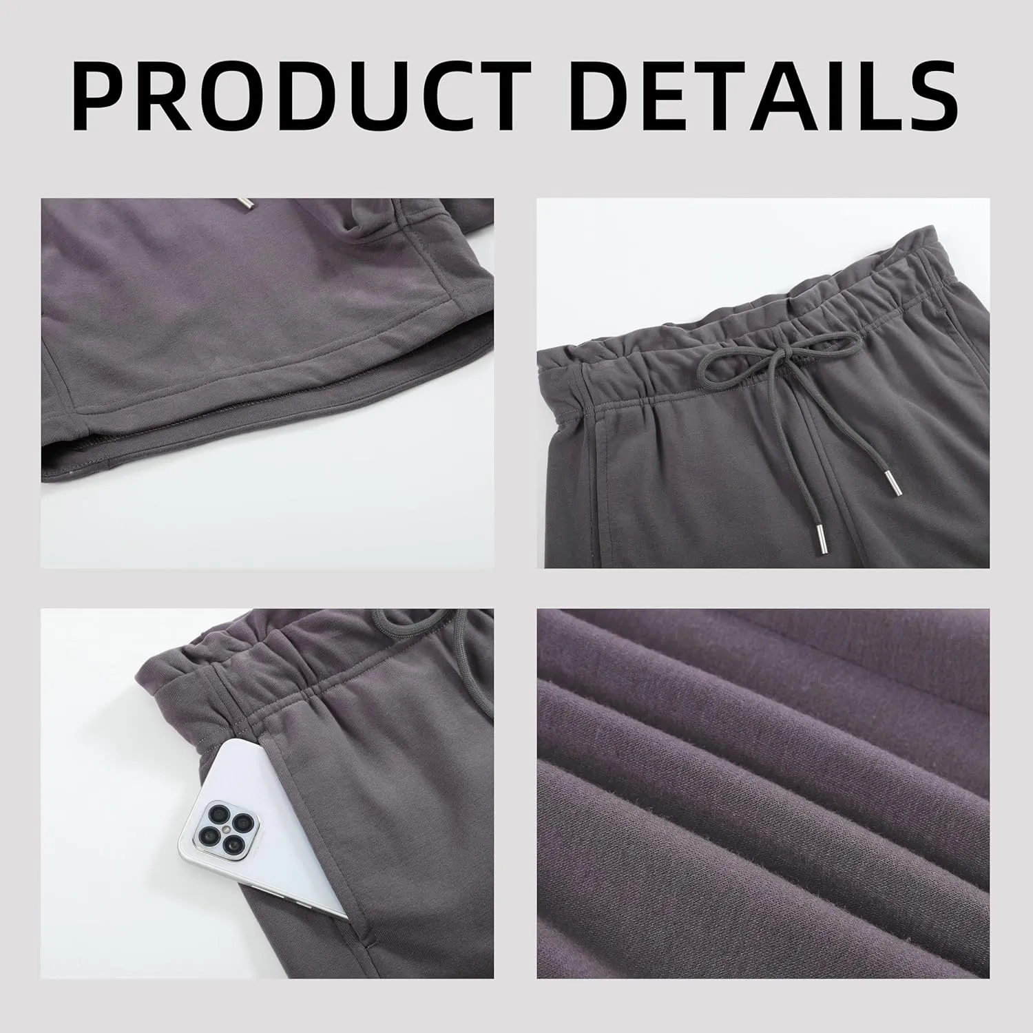 Women's Sweat Shorts Cotton French Terry Drawstring Summer Workout Casual Lounge Shorts with Pockets