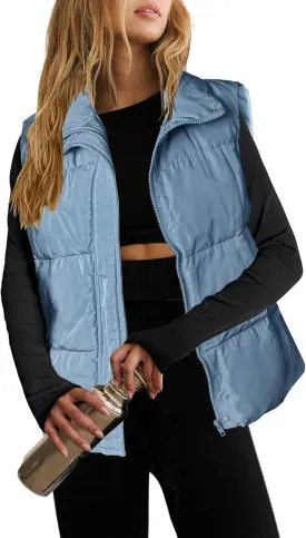 Zeagoo Women Puffer Vest Lightweight Stand Collar Sleeveless Winter Warm Zip Up Padded Outerwear Jackets with Pockets S-XXL