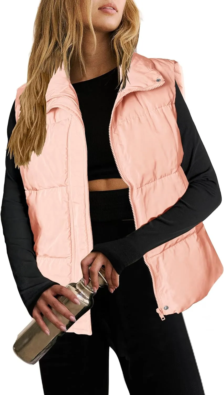 Zeagoo Women Puffer Vest Lightweight Stand Collar Sleeveless Winter Warm Zip Up Padded Outerwear Jackets with Pockets S-XXL