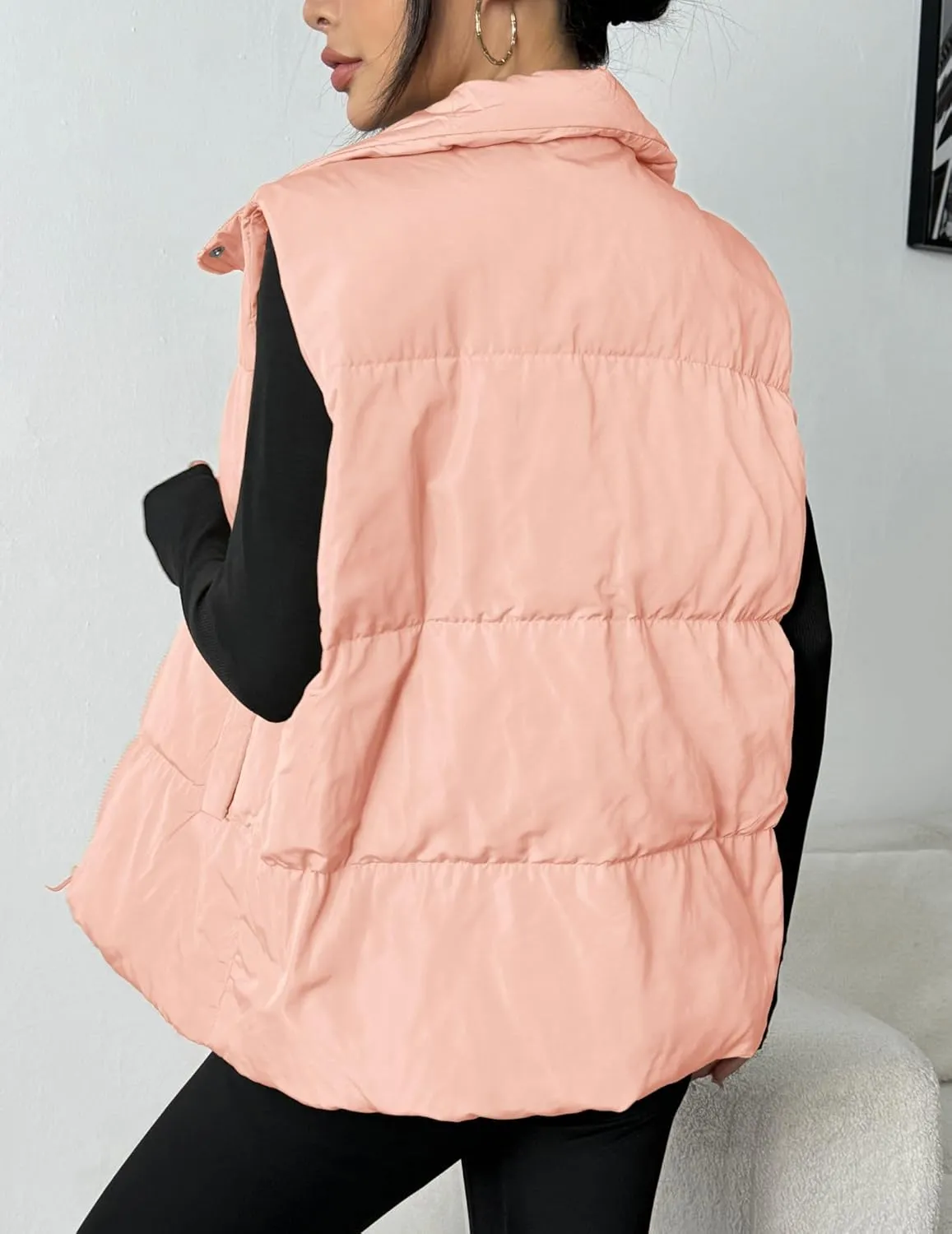 Zeagoo Women Puffer Vest Lightweight Stand Collar Sleeveless Winter Warm Zip Up Padded Outerwear Jackets with Pockets S-XXL