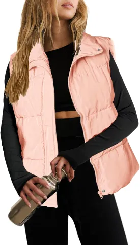Zeagoo Women Puffer Vest Lightweight Stand Collar Sleeveless Winter Warm Zip Up Padded Outerwear Jackets with Pockets S-XXL